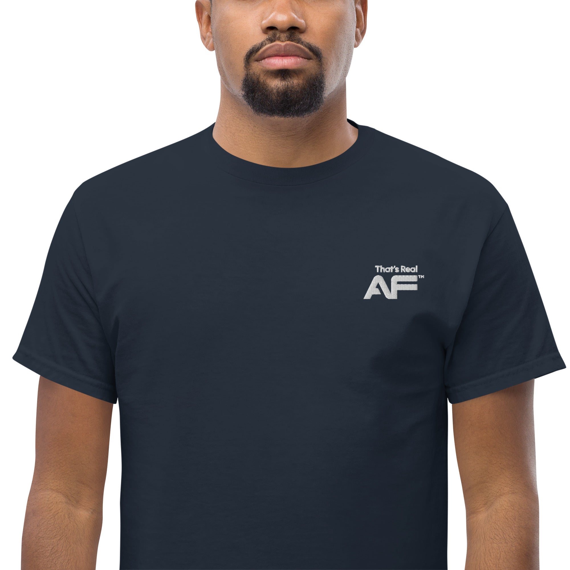 Embroidered White Logo That's Real AF Men's classic tee