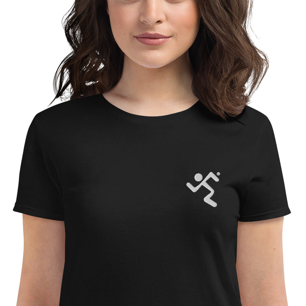 Embroidered White Running Men Women's short sleeve t-shirt