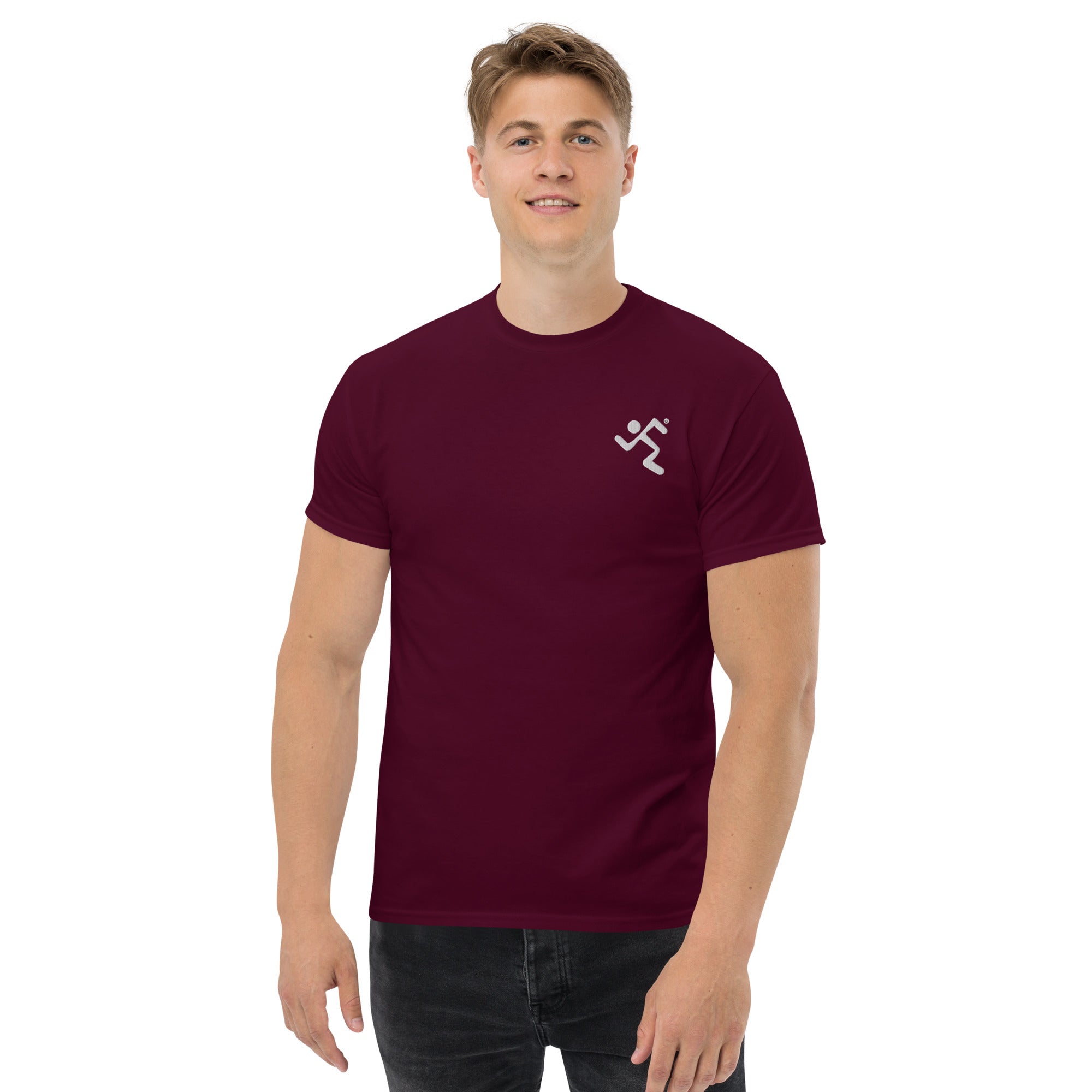 Embroidered White Running Men T-ShirtMen's classic tee