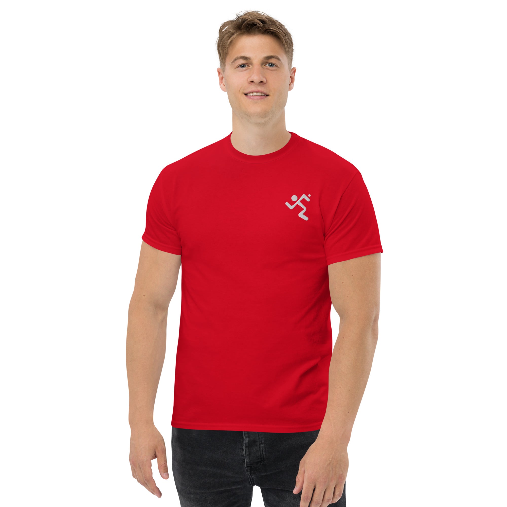 Embroidered White Running Men T-ShirtMen's classic tee